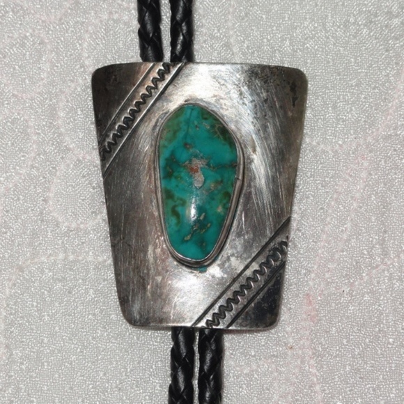 Vintage Other - Old Sterling & Turquoise Bolo Tie Leather